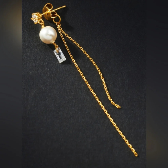 Anthropologie, Pearl and Crystal Chain Drop Earrings - NWT! - Picture 4 of 8